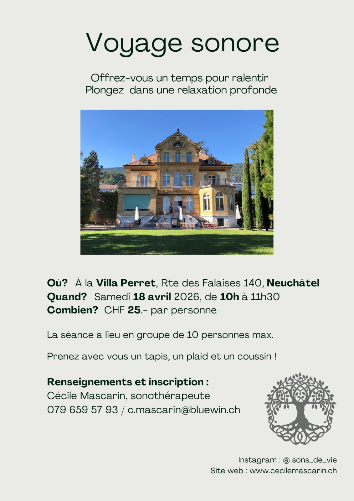 Voyage sonore Cécile Mascarin sonothérapeute Neuchatel