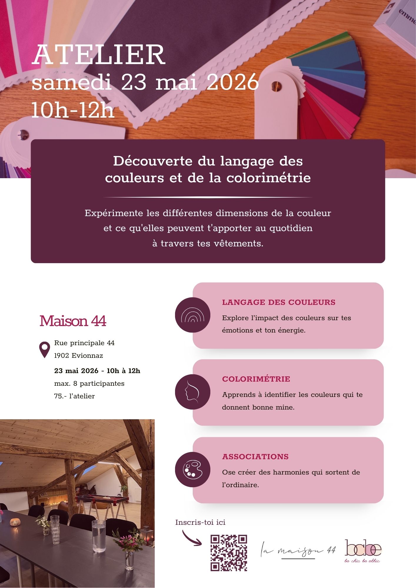Atelier colorimétrie Aline Mettan be chic be etic Evionnaz 23.05.2026