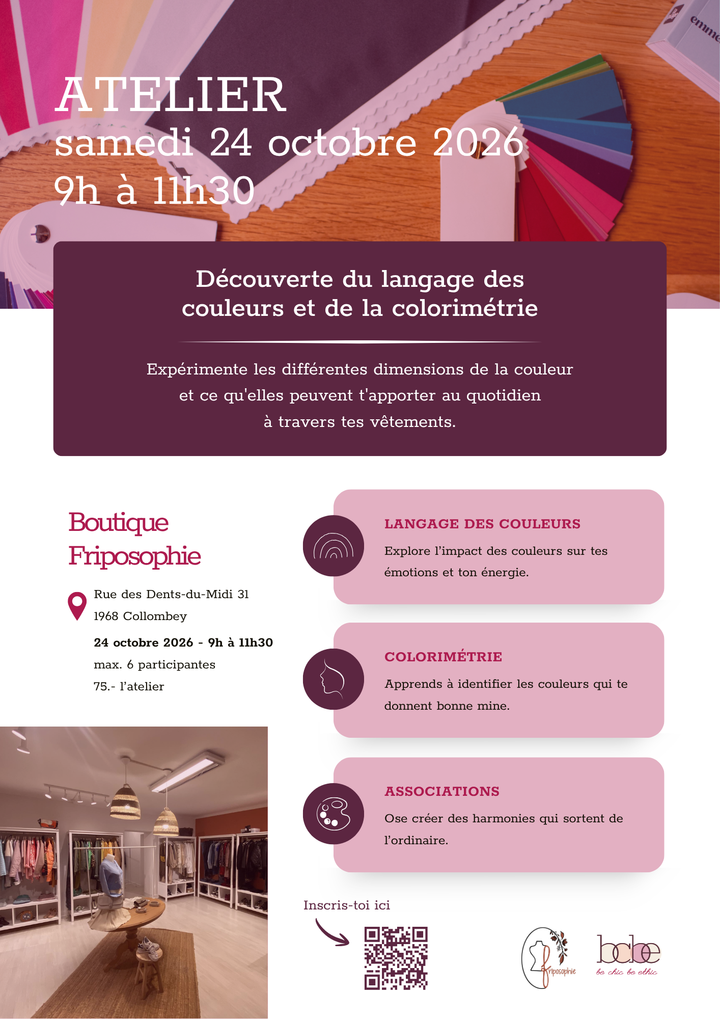 Atelier colorimétrie Aline Mettan be chic be etic Collombey 24.10.2026